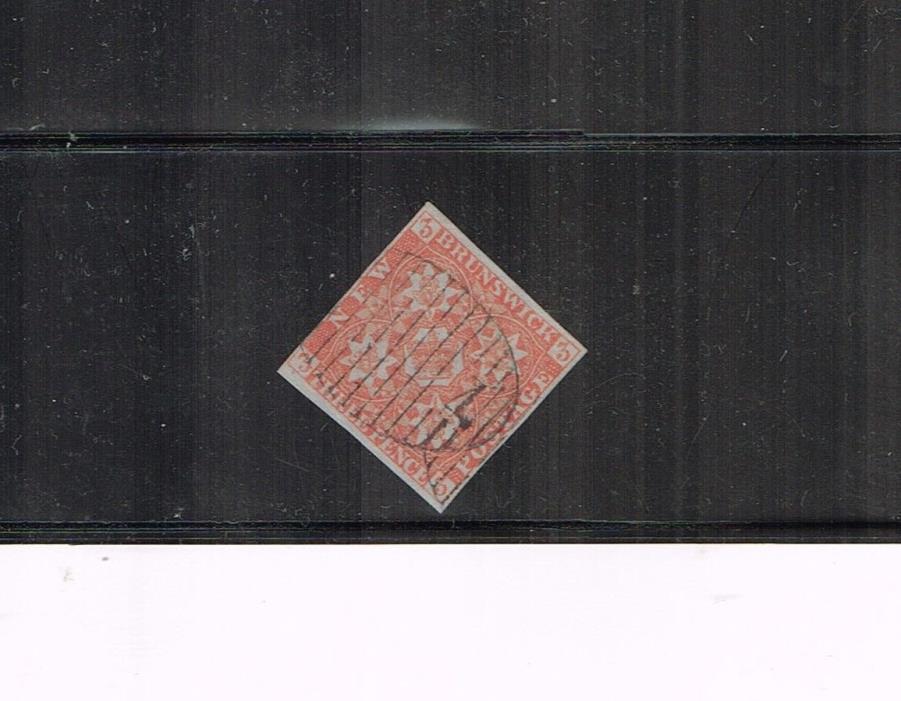 New Brunswick 1851 3d red Scott # 1 Full margins, oval grid cancel, VFU Sound