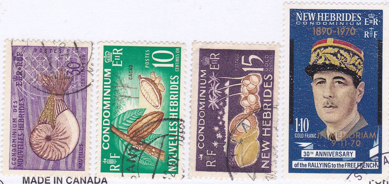 New Hebrides, British, Lot of 4 Used Stamps, 1 Gold Overprint, C13