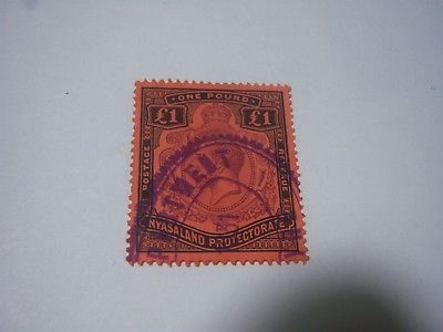 NYASALAND PROT.-USED-SCOTT#23-1 pound-blk&violet/red-George5th -cv$170