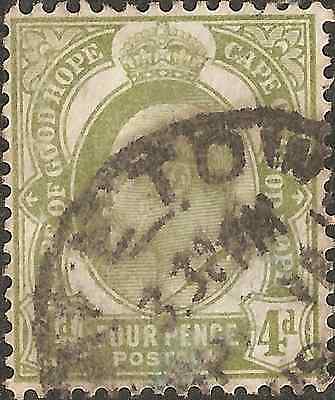 USED 1902 CAPE OF GOOD HOPE Four 4 Pence Stamp KING EDWARD VII. OLIVE GREEN