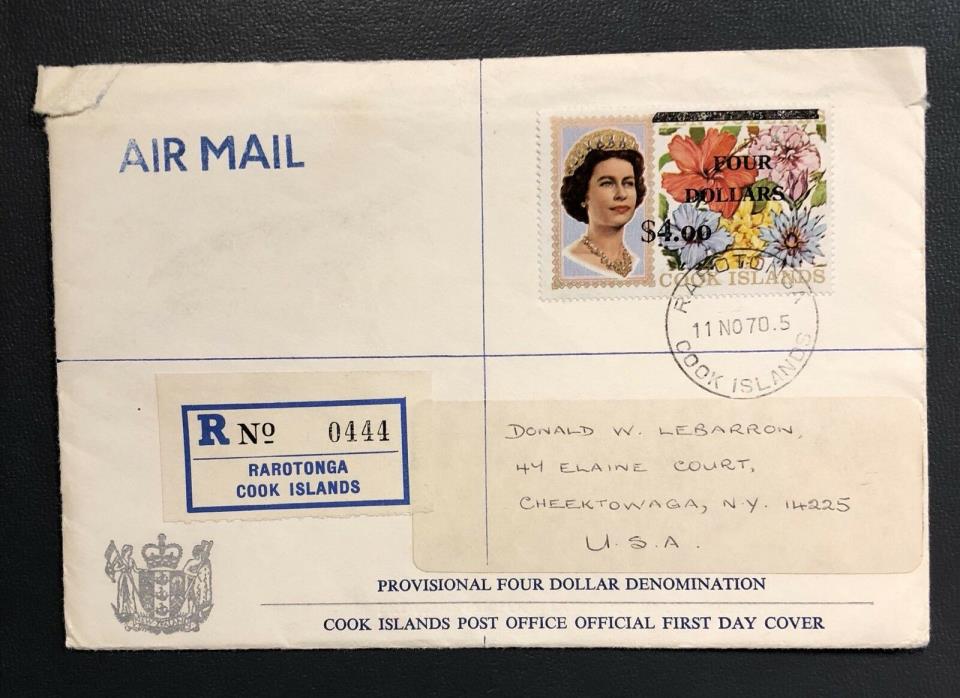 Cook Islands FDC 1970,Four Dollars over Ten Dollars,to New York, Inserts,Scarce