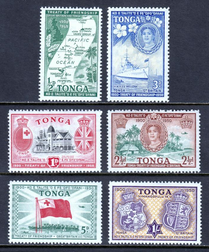 TONGA — SCOTT 94-99 (SG 95-100) — 1951 FRIENDSHIP TREATY SET — MNH — SCV $11.45