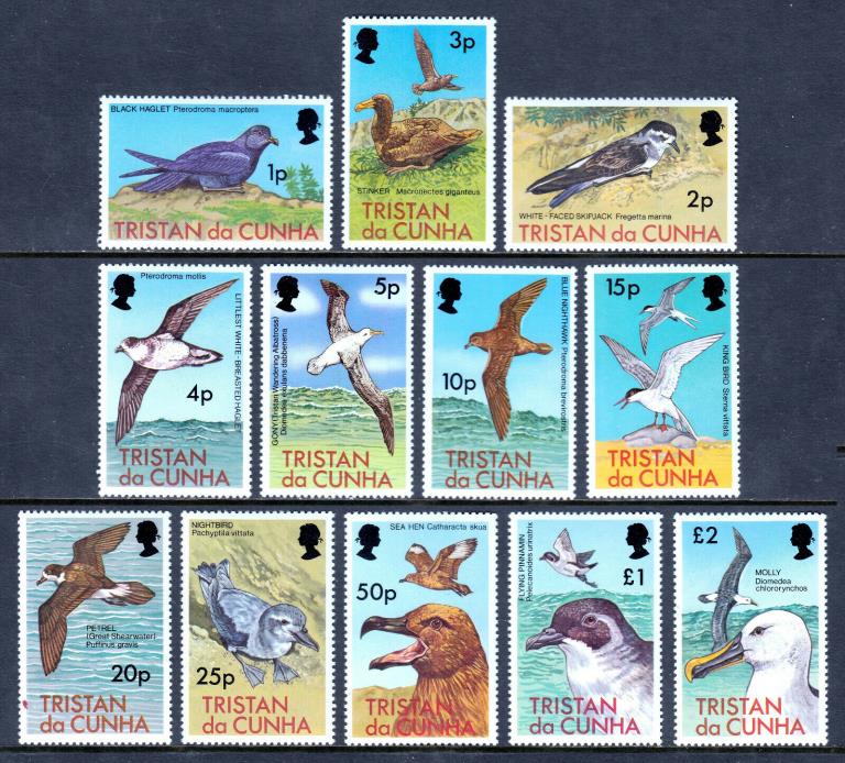 TRISTAN DA CUNHA — SCOTT 222-233 (SG 220-231) — 1977 BIRDS SET — MNH— SCV $14.25