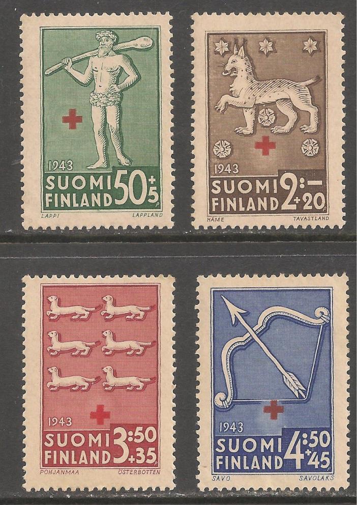 Finland #B54-B57 (SP51) VF MNH - 1943 50p + 5p to 4.50m + 45p Coat of Arms