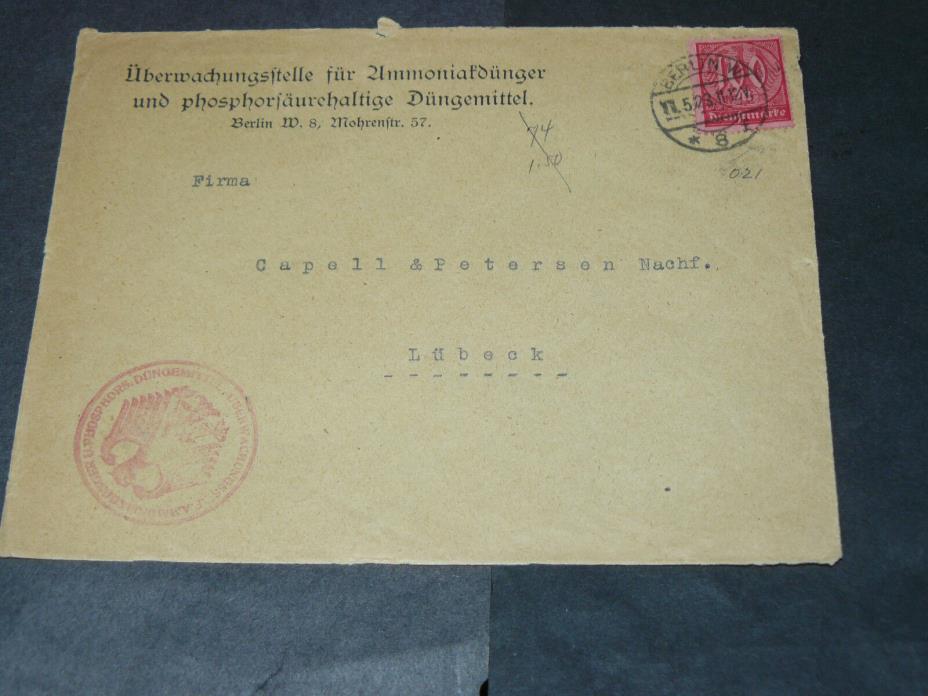 Germany 1923  Inflation era Cover front to Lubeck from Berlin