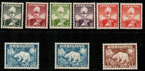 Greenland Scott 1-9 Mint hinged (Catalog Value $42.75)
