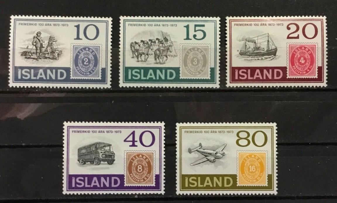 ICELAND # 449-453. CENTENARY OF ICELAND'S FIRST POSTAGE STAMPS.  MNH