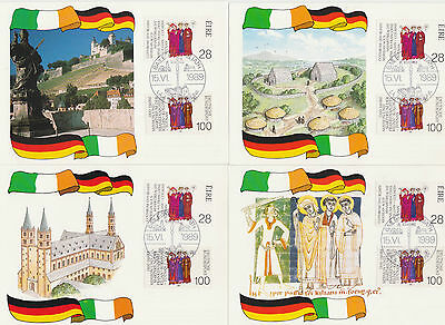 IRELAND, Scott #748-German Combo Maximum Cards(4), FDC, 1989 Franconian Apostles