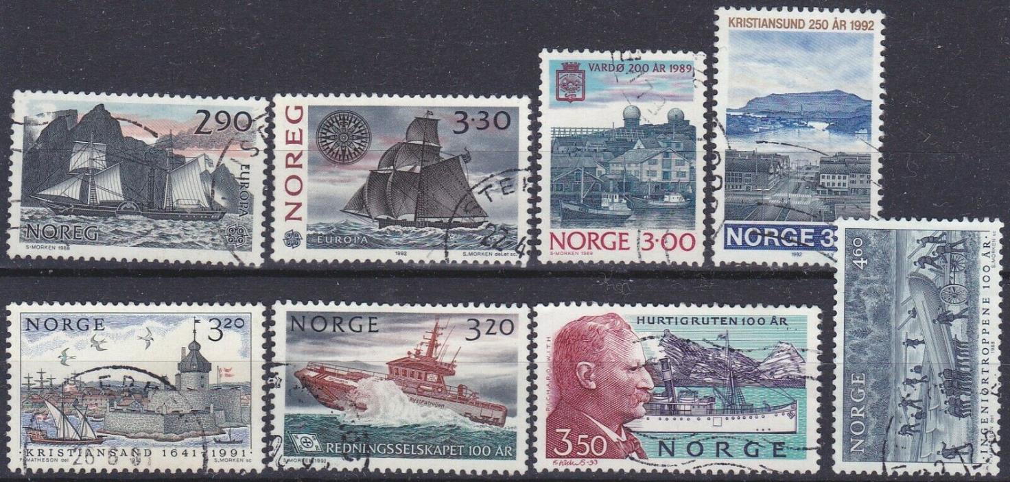 Norway, Lot of 8 Used Stamps, Sailing Ships, Scenes, M2