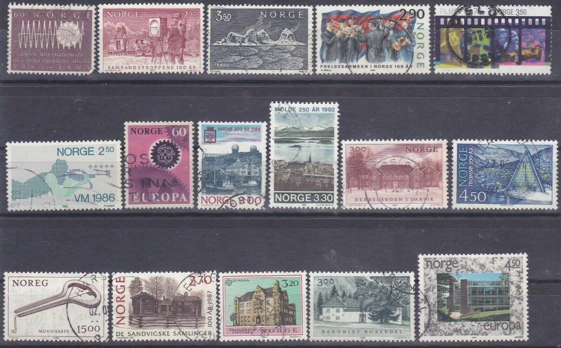 Norway, Lot of 16 Used Stamps, 8 Architecture, Unchecked For Values, M5