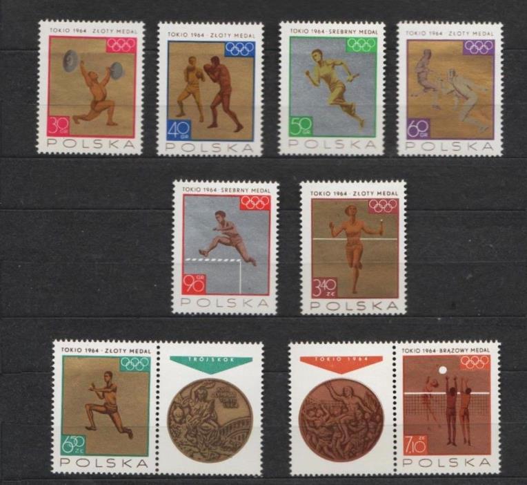 Poland 1965 : Olympic medals from the Tokyo games // set of 8 stamps