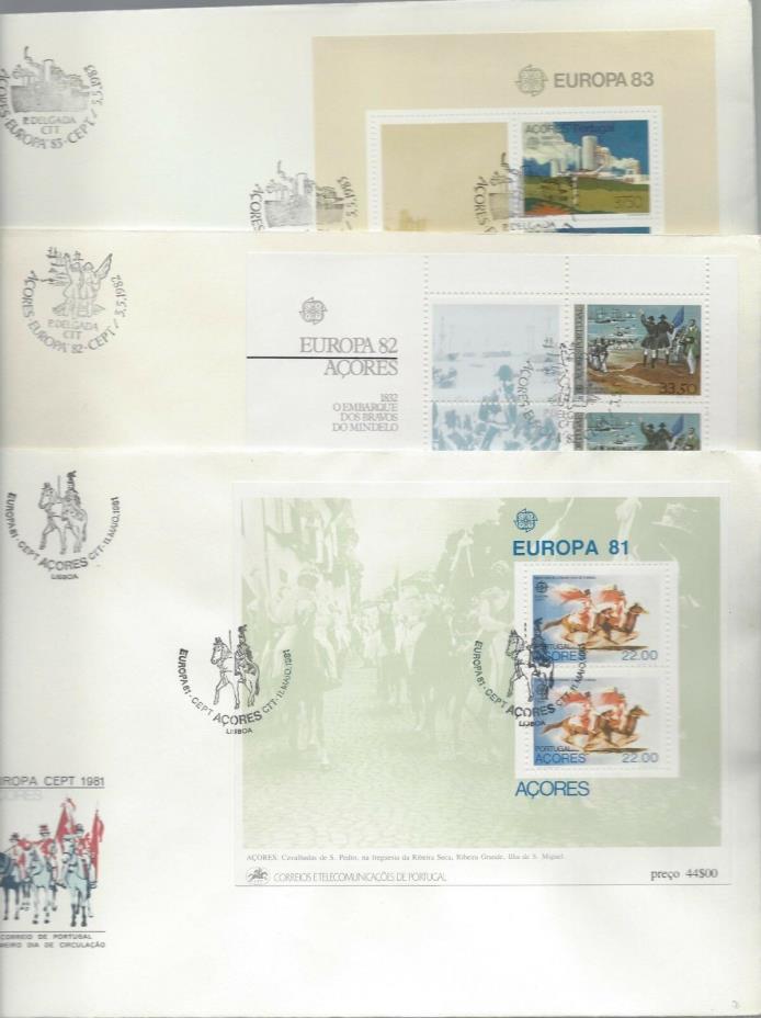 1981-3 Portugal - Azores 3 Different Europa S/S FDC's