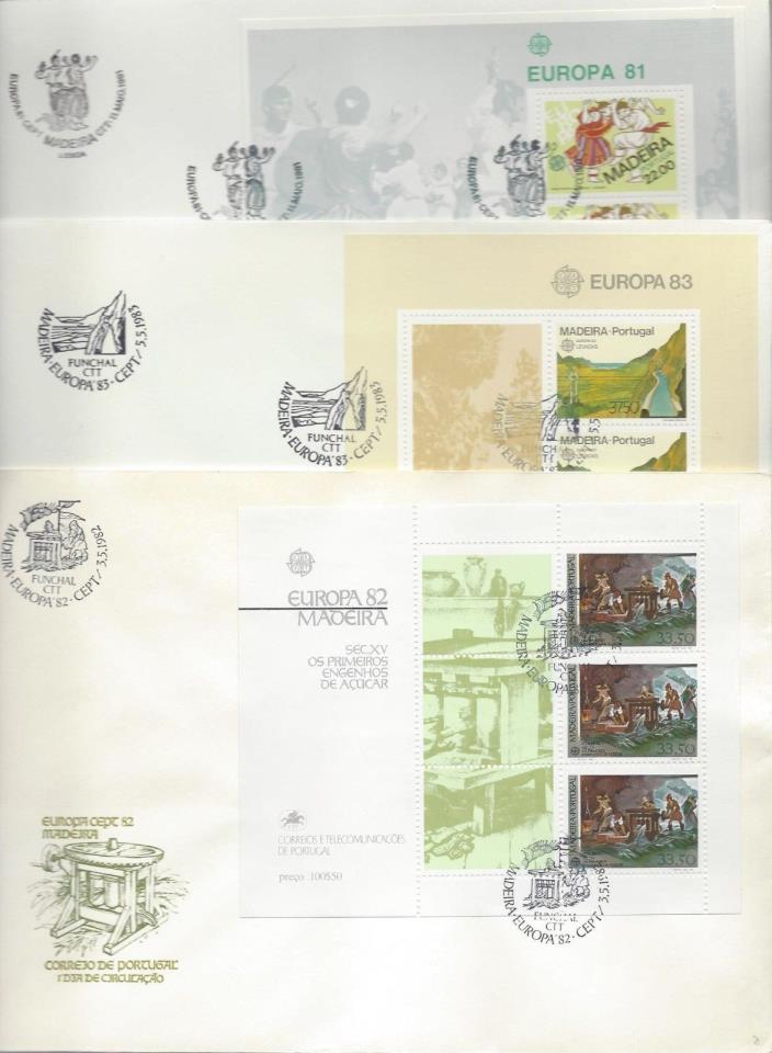 1981-3 Portugal - Madeira 3 Different Europa S/S FDC's