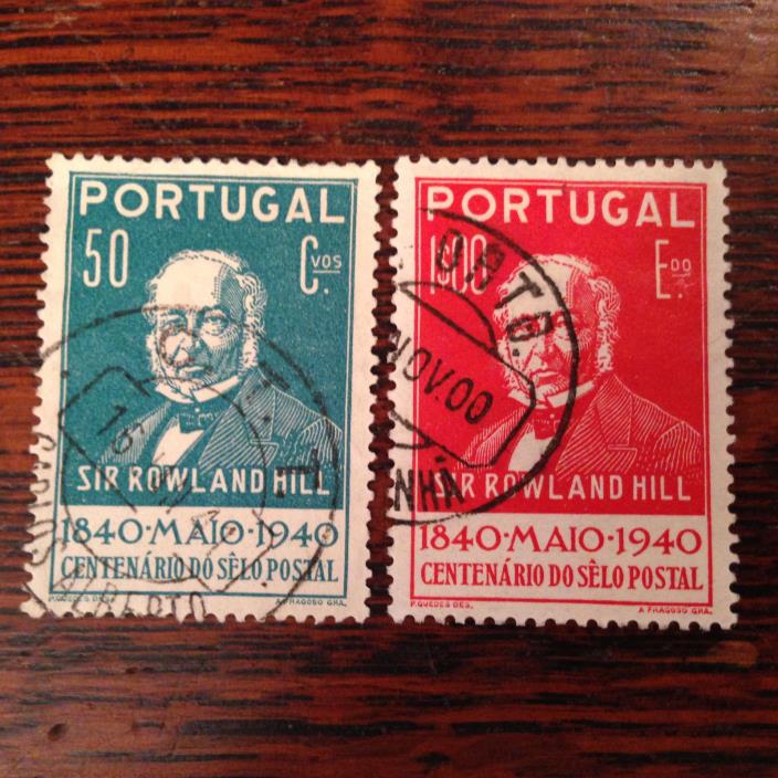 1940 PORTUGAL STAMPS: ROWLAND HILL/ BLACK PENNY ANNIV. SC#599, 601 USED