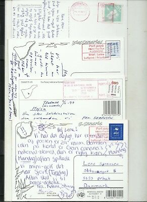 Spain & Germany private post stamps to Denmark from Dominican republic ,Canarias