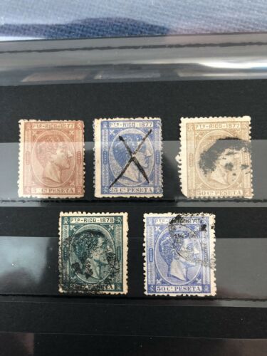 Puerto Rico Old Stamps...  13, 16, 17, 20 & 21.  Used. Years 1877-1878.