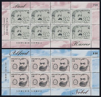 Switzerland 1004-5 sheets MNH Paul Karrer Nobel Prize in Chemistry, Alfred Nobel