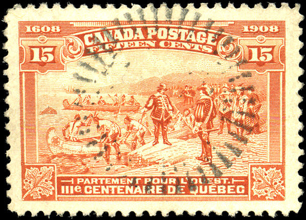 Canada #102 used XF 1908 Quebec Tercentenary 15c orange RARE 'Esquimalt' cancel
