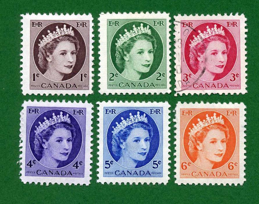 Canada 6 Stamps, Sc 337 - 342, QEII, 1954 - 61, UPH/MPH