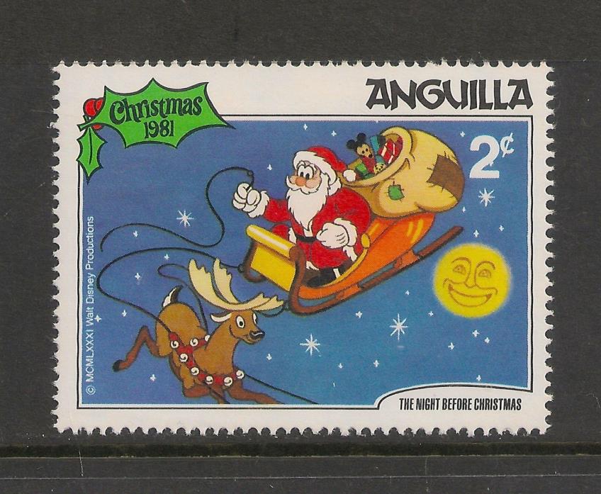 Anguilla #454 VF MNH - 2c Disney 1981 Night Before Christmas - Santa On Sleigh