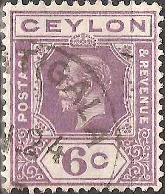 USED 1921 CEYLON 6 c Stamp KING GEORGE V. British Empire Colony VIOLET