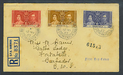 DOMINICA- RARE!!! FDC WITH RARE DOUBLE CANCEL TIED TO REGISTERED COVER (SET)