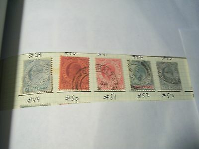 GIBRALTAR-USED-SCOTT#49 to #51+#53+#55 to #58-Edward7th-wtmk3-1/2p to 1 /-cv$82