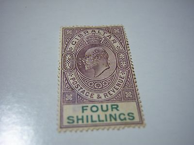 GIBRALTAR.- USED-SCOTT #46-4 shilling violet& green-Edward 7th-cv$200