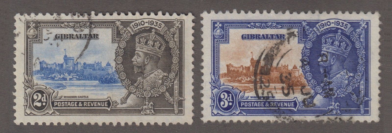 Gibraltar - 1935 1 & 2 Pence Silver Jubilee. Sc. #100-1, SG #114-5. Used