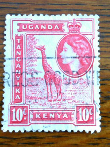 Vintage Stamp Kenya Uganda Tanganyika Queen Elizabeth 10c Giraffe 1954 Animals