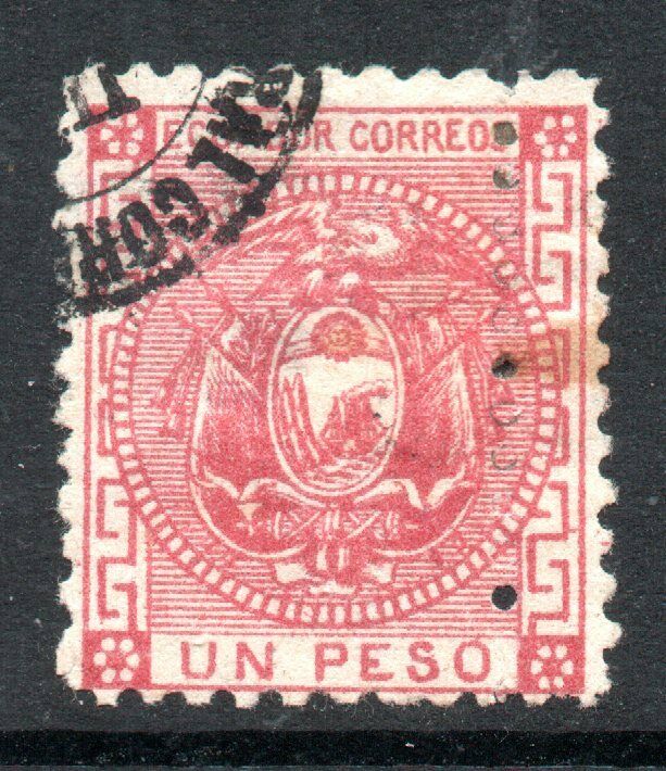 Ecuador: 1872 Arms 1 P. Sc. 11 var. with double perf error used