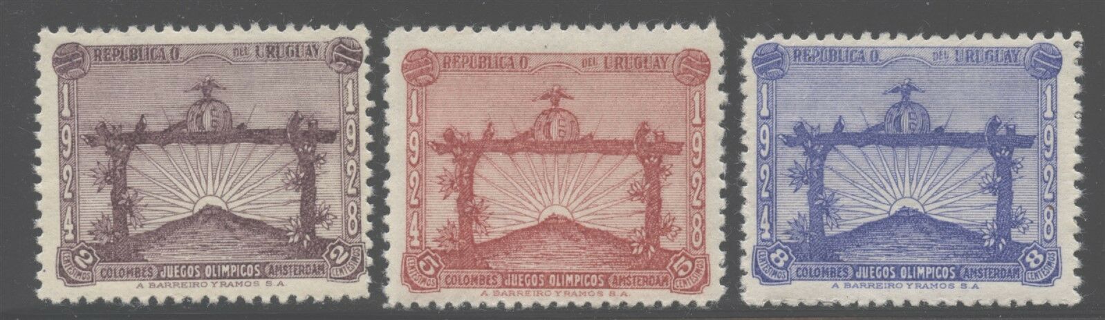 Uruguay 1928 Football Victory Sc# 388-90 mint