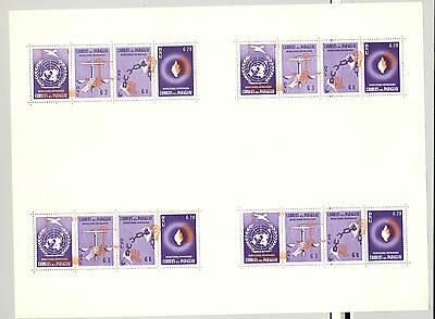 Paraguay #565-568 Human Rights, UN 1v Proof Sheet of 4 S/S, Orange Print Shift
