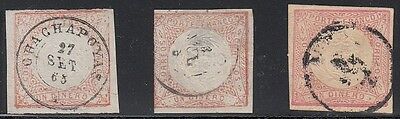 Peru Scott 12,12a,12b Used (#12a thin, center stamp) - Catalog Value $192.00