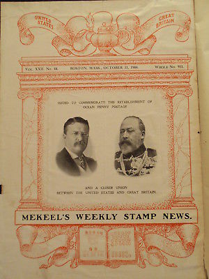 52 Issue Bound 1908 MEKEELS WEEKLY STAMP NEWS Antique Philately Magazine Vol 22