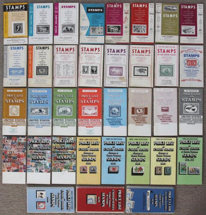 Collection of 35 different Brookman Stamp Price Catalogs 1959 to 1986
