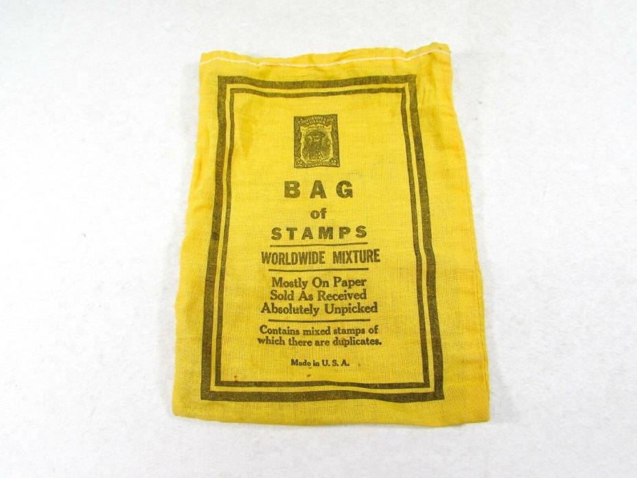 Empty Bag of Stamps Worldwide Mixture Yellow Fabric Made in USA Bag Only