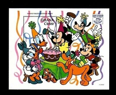 GHANA - 1995 - DISNEY - DONALD DUCK - BIRTHDAY PARTY - CAKE + MINT MNH S/SHEET!
