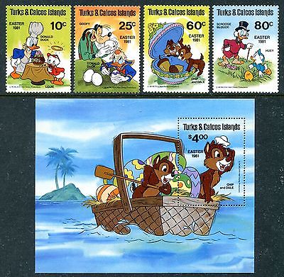 Turks & Caicos 476-480 Easter 1981 Disney characters with Easter eggs  x14643