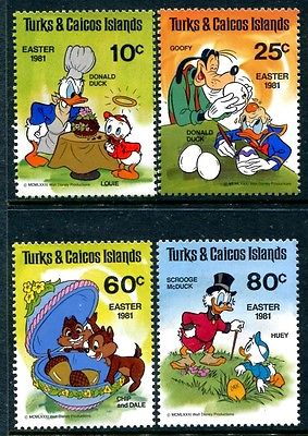 Turks & Caicos 476-479 Easter 1981 Disney characters with Easter eggs  x14643a