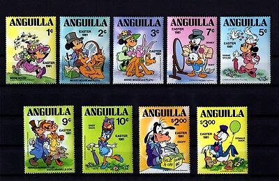 ANGUILLA - 1981 – DISNEY- EASTER OUTFITS - MICKEY - DONALD - MINT MNH SET OF 9!