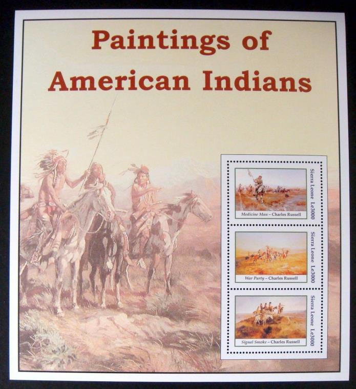 2004 MNH SIERRA LEONE PAINTINGS OF AMERICAN INDIANS STAMP SHEET ART MEDICINE MAN
