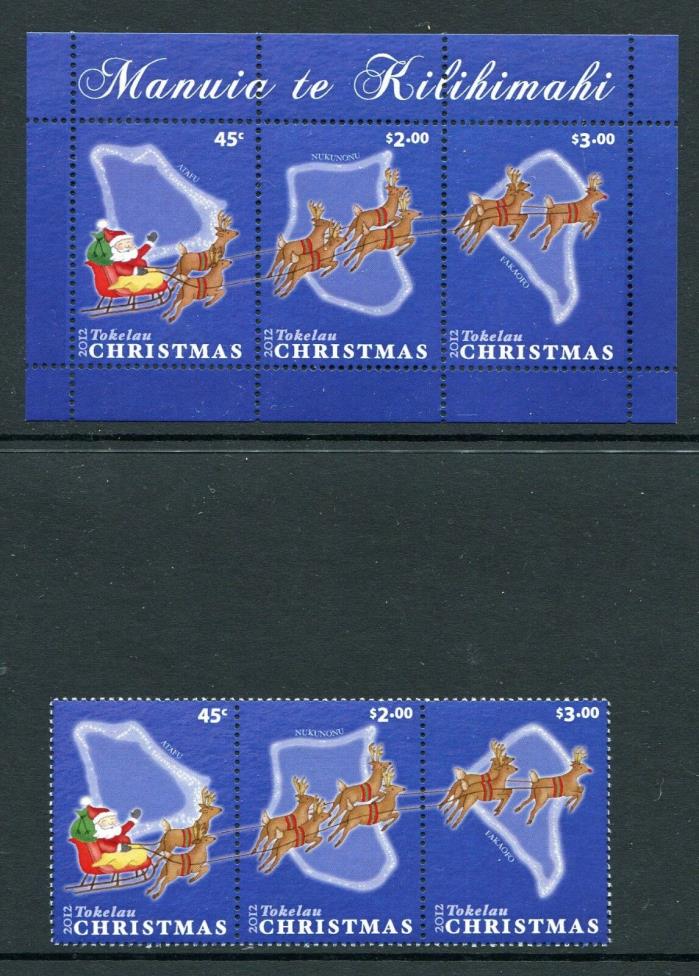 Tokelau 2012 Scott 410-12 412b Christmas Set & Sheet - Map Reindeer Santa NH