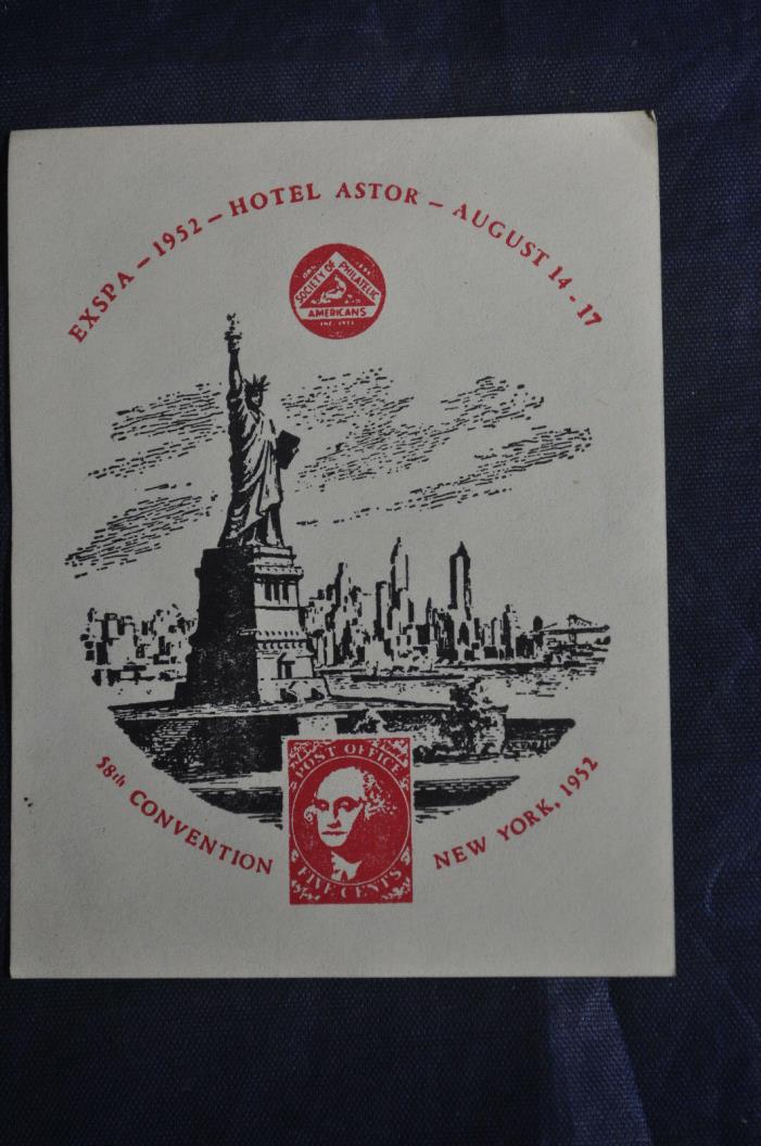 1952 EXSPA Poster Stamps ASTOR Hotel New York