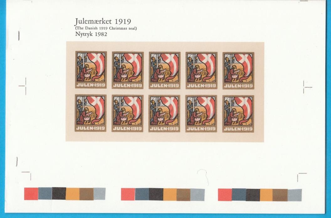 1919 (1982) reprint Danish Christmas Seal progressive print sheets