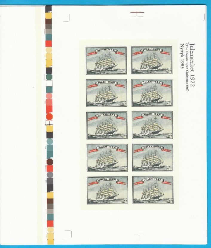1922 (1983) reprint Danish Christmas Seal progressive print sheets