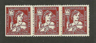 American Czechoslovak World War Disabled Veterans Strip of 3 OG-H #FZ1301