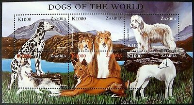 1999 MNH ZAMBIA DOGS OF THE WORLD STAMPS SHEET DOG DALMATIAN SHELTIE BASENJI