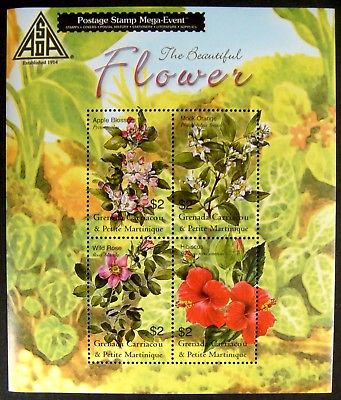 2003 MNH GRENADA FLOWERS STAMP SHEET 4 HIBISCUS APPLE BLOSSOM WILD ROSE PLANT