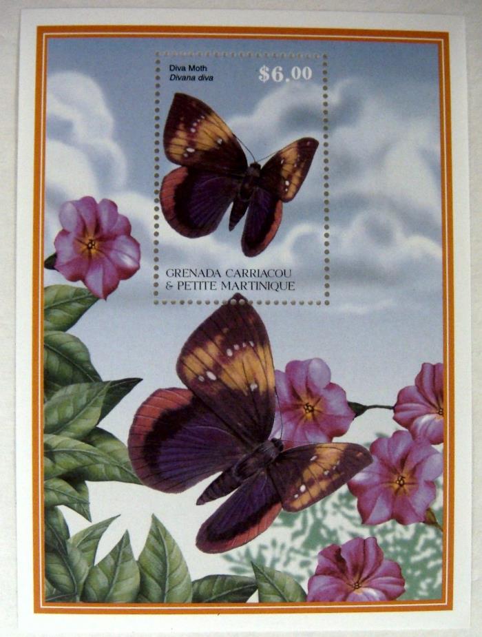 GRENADA CARRIACOU MOTH SOUVENIR SHEET STAMPS MNH 2002 THE WORLD OF MOTHS INSECT